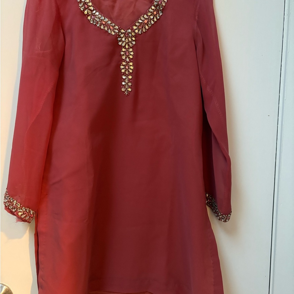 Brand new Dusty rose color long shirt( kurta) with embroidery from India.
